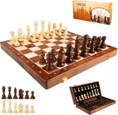 Wood Chess set - Houten schaakbord - 39x39 CM - schaakset - opklapbaar - schaakspel - schaken + 2 extra koninginnen