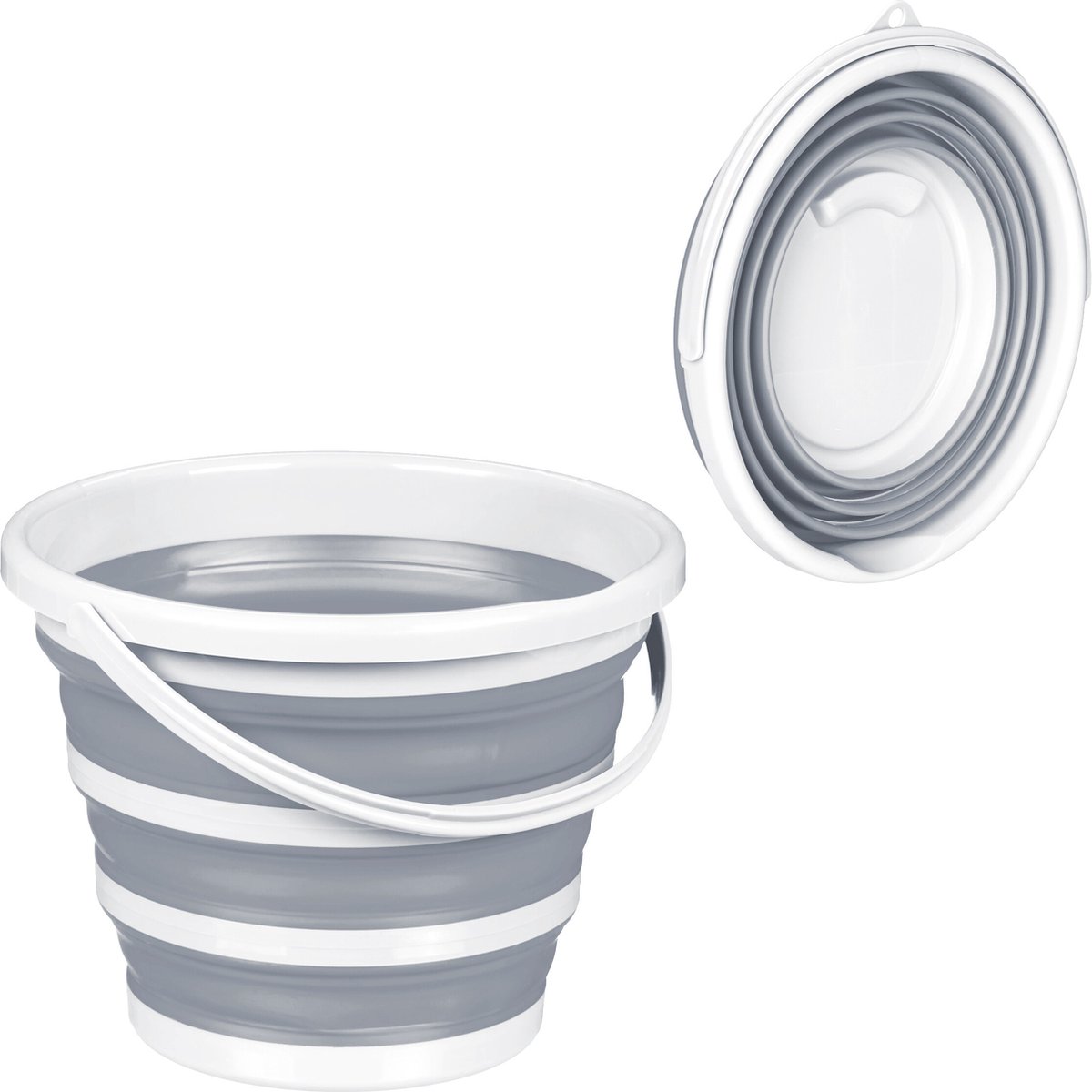 schoonmaakemmer - opvouwbaar - 10 liter - met hengsel en tuin camping - grijs-wit