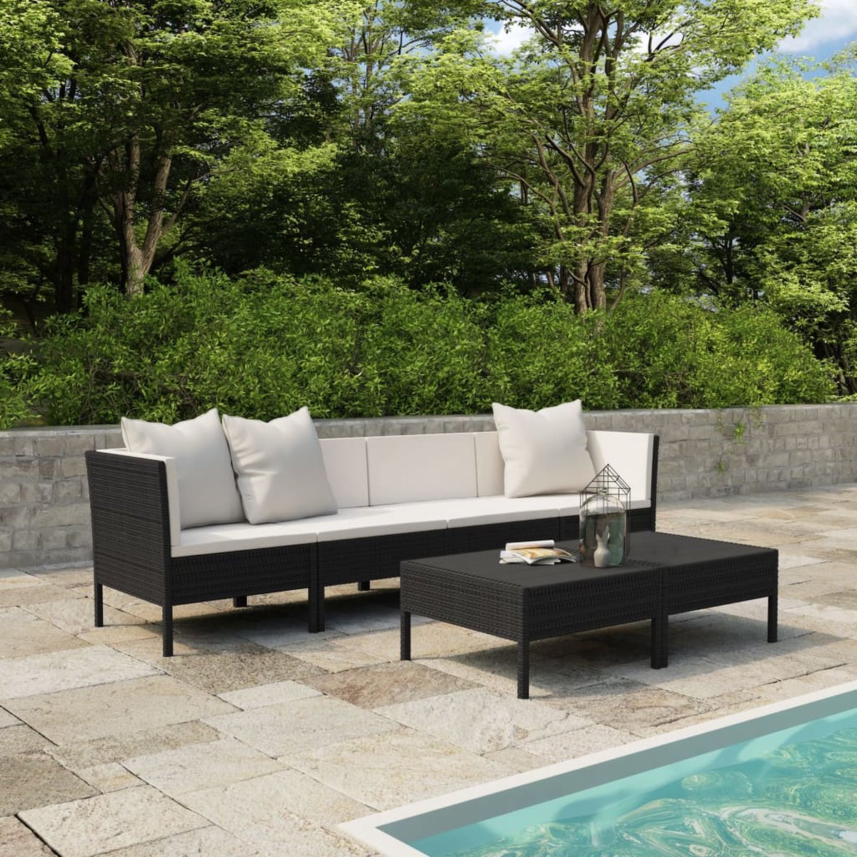 The Living Store loungeset Modulaire Tuinmeubelset - 6-delig - PE-rattan - Zwart - 69x69x69 cm - weerbestendig - 100% polyester