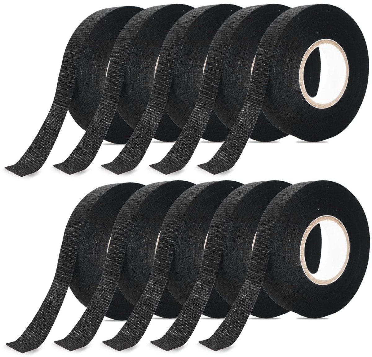 10 rollen vlamvertragende autoweefselband 19 mm × 15 m: hittebestendig plakband voor kabels, ideaal voor voertuigen en huishoudelijk gebruik, perfect voor kabelorganisatie en bescherming