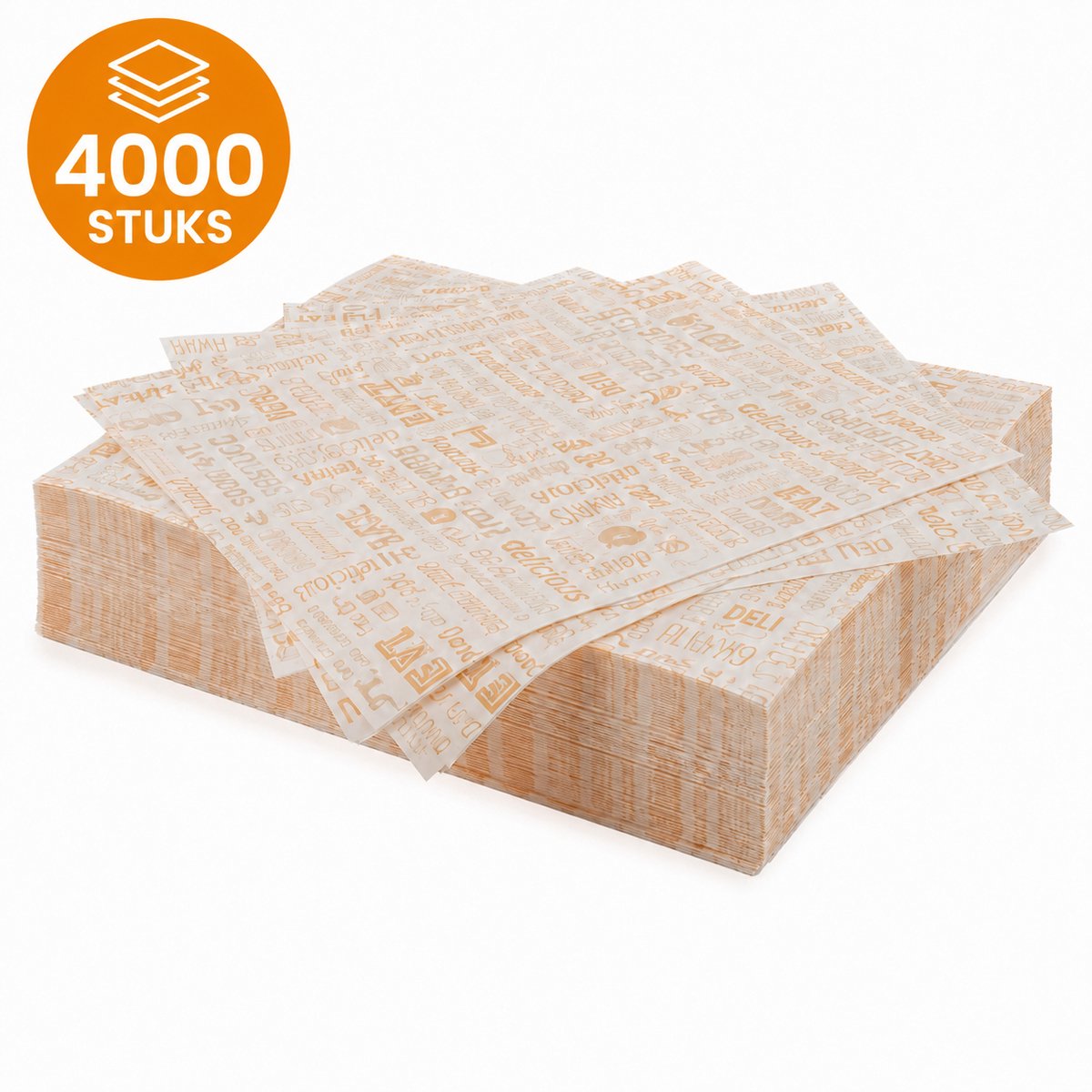 Vetvrij Papier 31 x 38 cm – Hamburgervellen met Oranje Parole Opdruk – 4000 Stuks – Voor Hamburgers, Broodjes, Wraps en Snacks