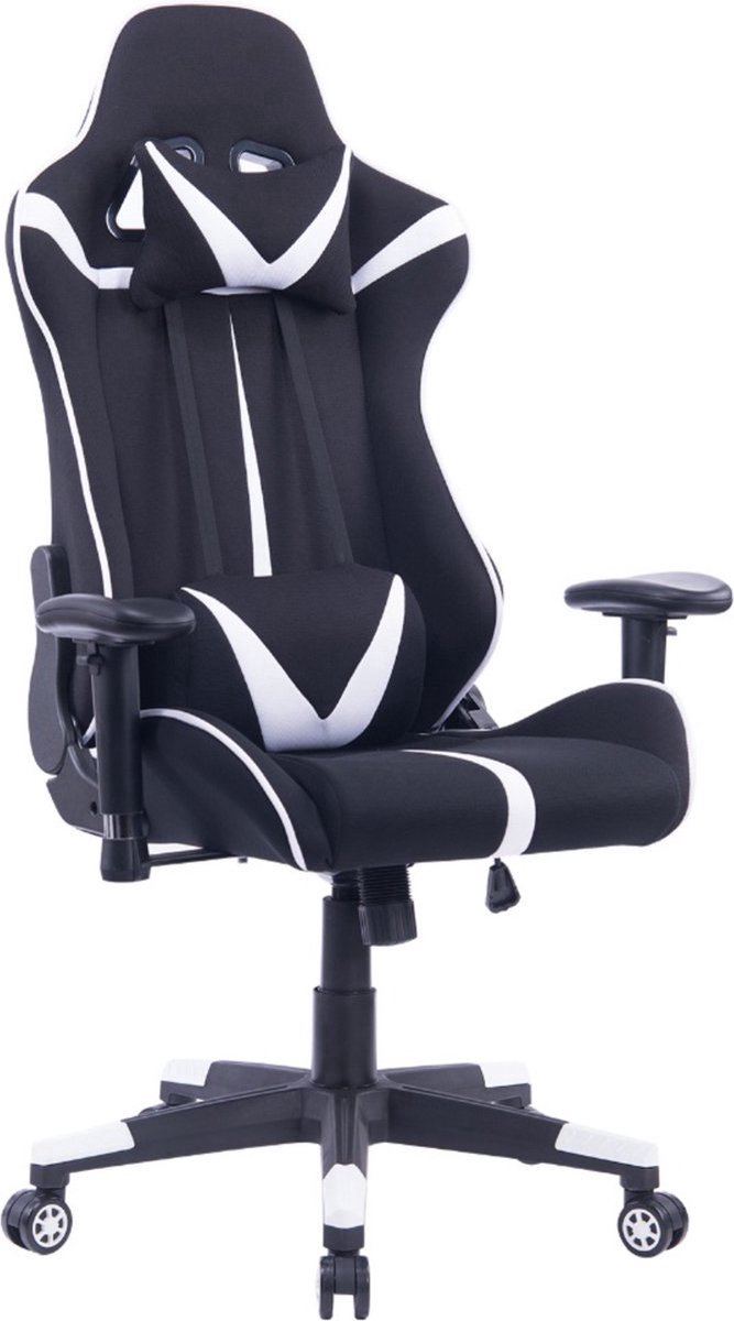 Luxe Gamestoel Zwart - Luxe, Zwart met wit en Verstelbare Gaming Chair - Voor Eetkamer, Keuken en Woonkamer