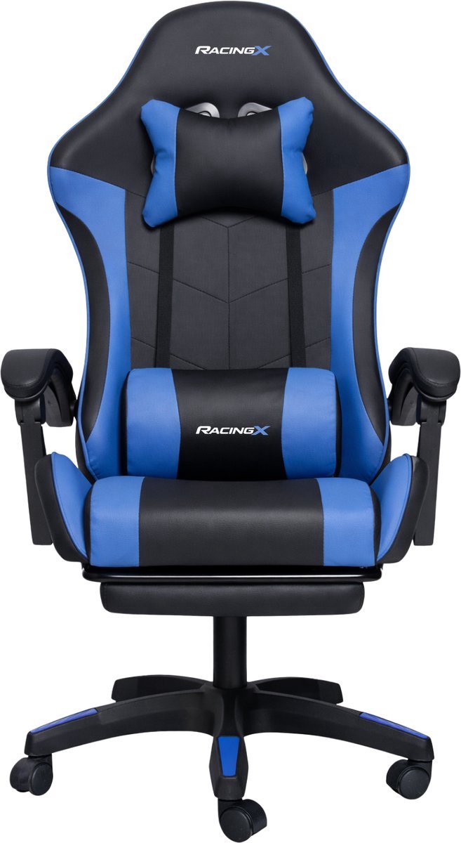 Gamestoelenland RACINGX Gaming Stoel Met Voetsteun Zwart/Blauw - afbeelding 2
