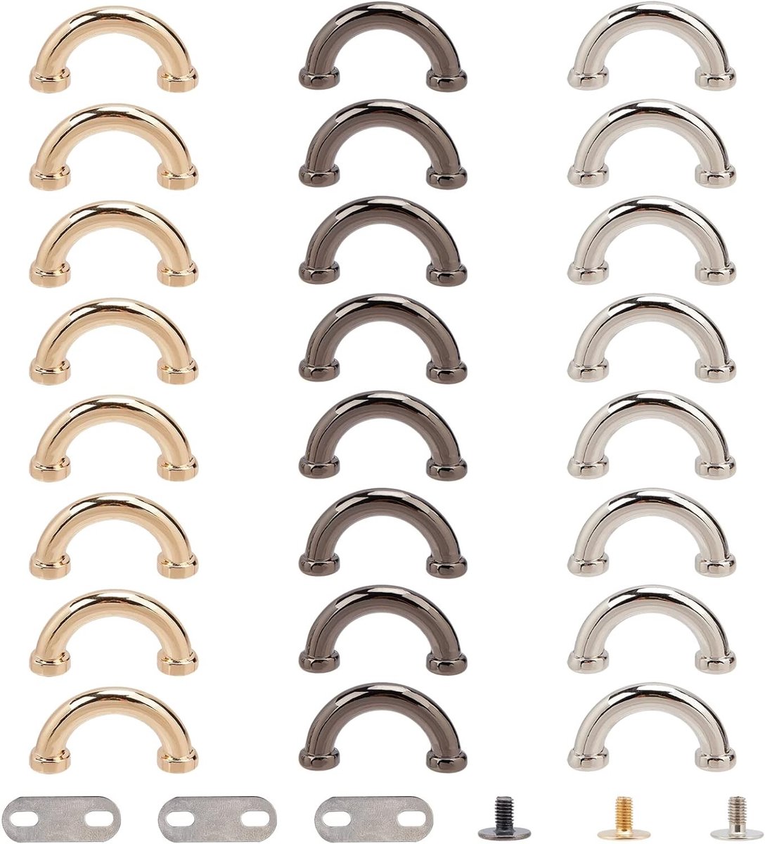 24 Sets Metalen Pocket Connectors met D-ring in 3 Kleuren - Arch Bridge D-Buckle en D Schrauben voor Leer en Accessoires, 13×25mm