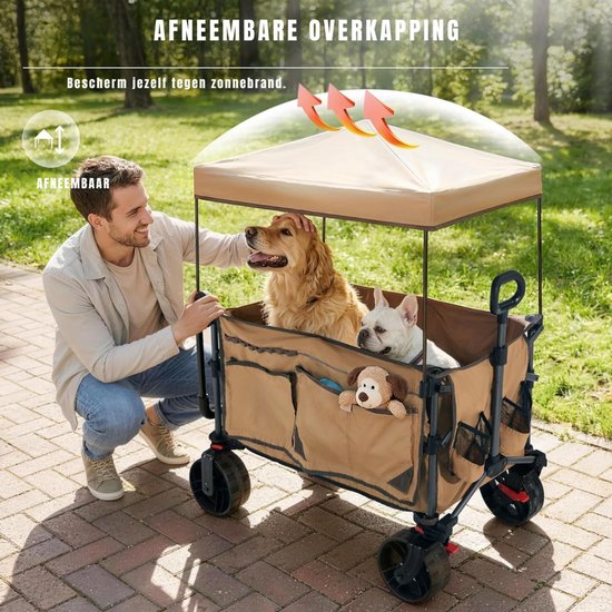 QORA® Bolderkar Opvouwbaar Luchtbanden - Bolderkar - Bolderkar Opvouwbaar - Khaki- 95cm x 53cm x 70cm van Qora — afbeelding 5