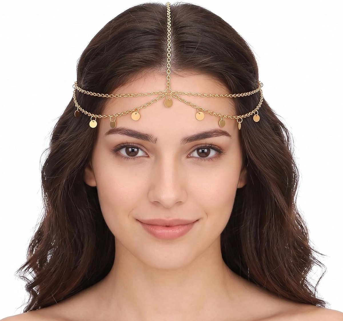 Gouden hoofdketting met strass-schelpen en kwastjes voor festivals en bruiloften, boho-haarsieraad voor dames en meisjes, kostuumaccessoires