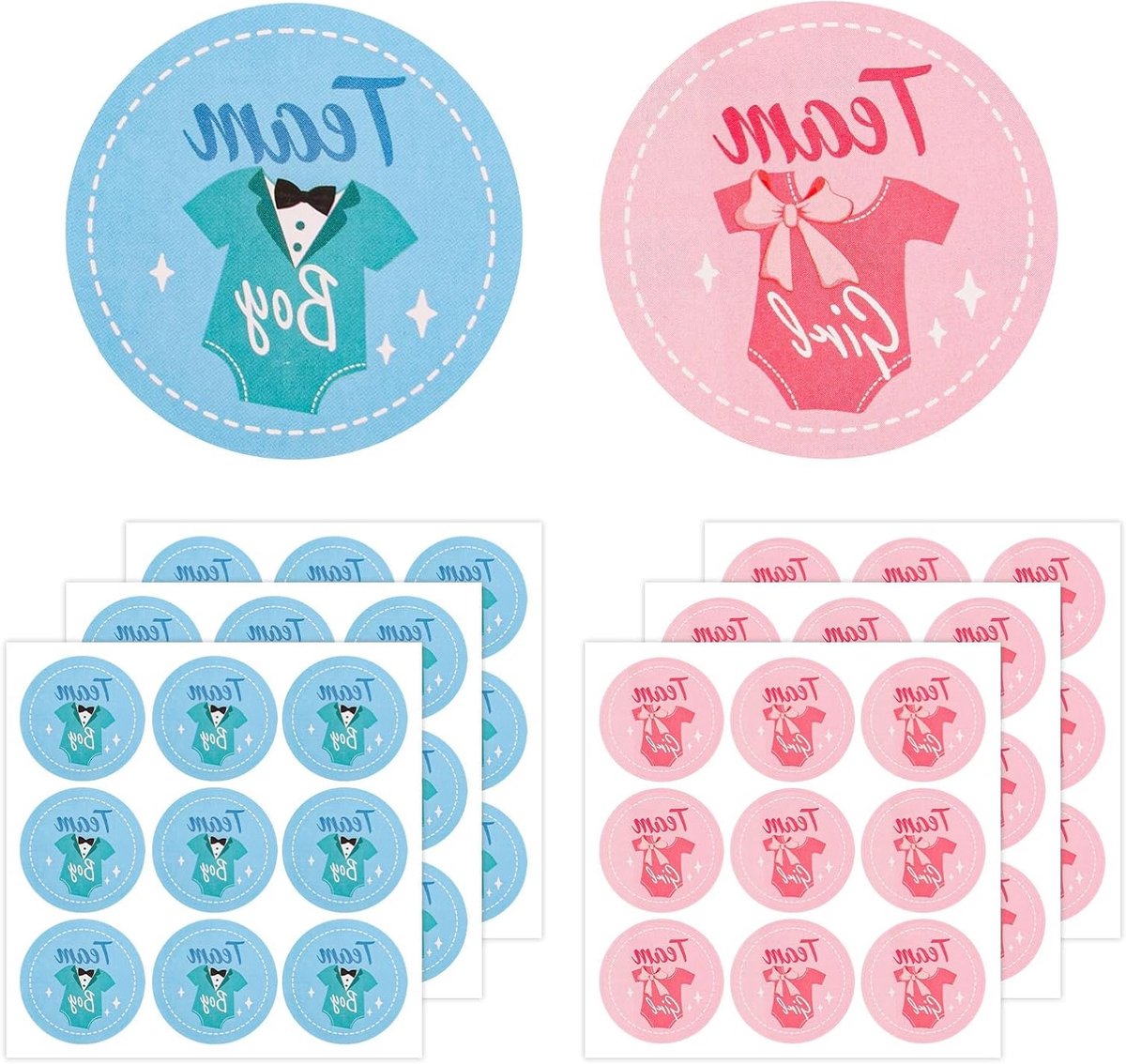 54 Stuks Gender Reveal Stickers - 5 cm Ronde Stickers voor Jongens en Meisjes, Baby Shower Labels voor Scrapbooks, Enveloppen, Spellen en Versiering