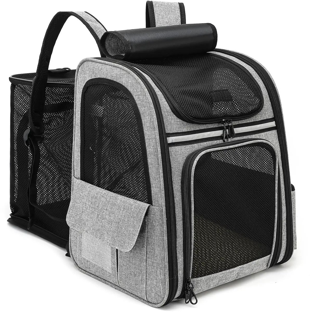 Velmio Draagtas Voor Honden/Katten - Rugzak - Uitklapbaar - Rugzak voor Huisdieren - Extra Ventilatie - Incl Uitneembaar Kussen - 34x28x41 cm - Medium - Grijs