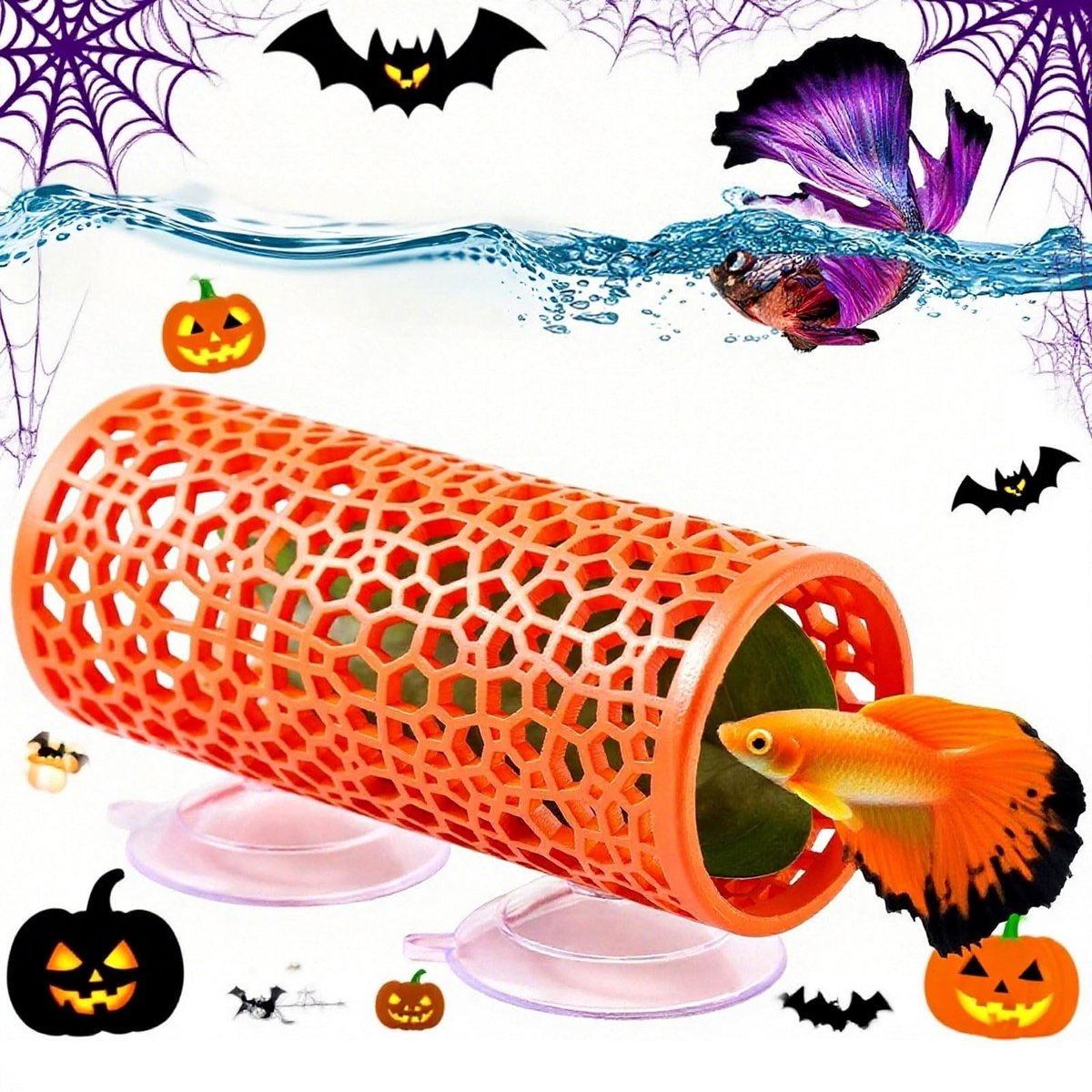 Dailygoods - Aquarium Grot - Betta Tunnel Oranje Speelgoed voor Kleine Vissen