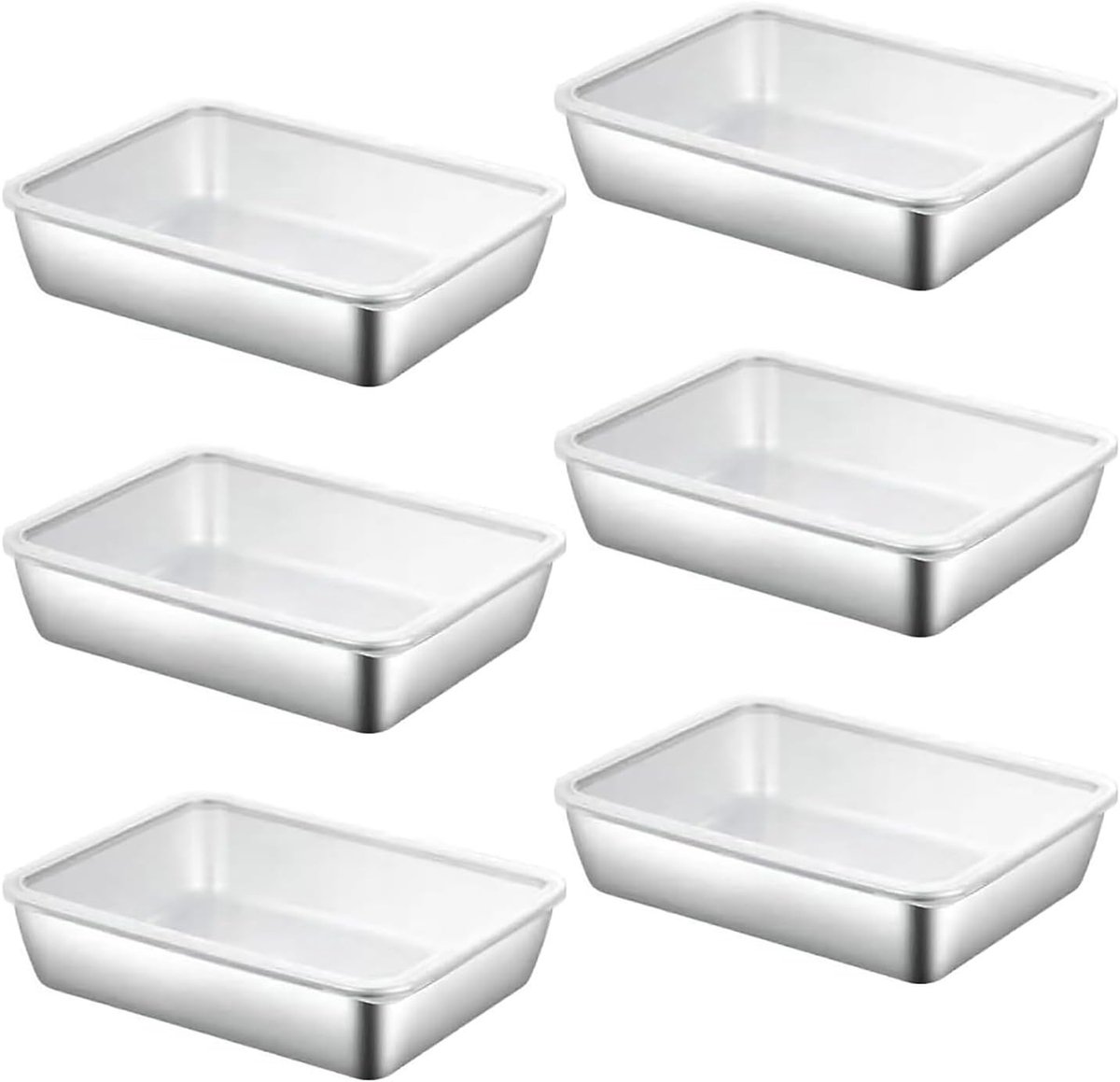 Set van 6 RVS Voedselopslagdozen met Deksel, Stapelbare Maaltijd Prep Boxen, Geschikt voor Oven, Magnetron en Vriezer (25 x 20 x 5cm)