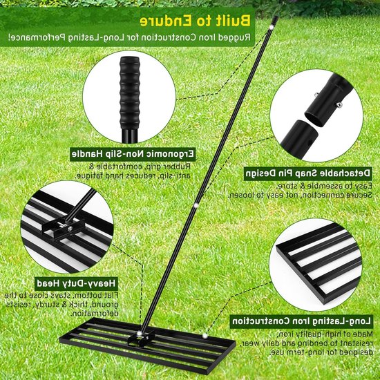 Zware Grond Egalisatie Hark, 43 x 30 cm, Verstelbare 210 cm Handgreep, Tuinonderhoud en Golfbaan Gebruik — afbeelding 2