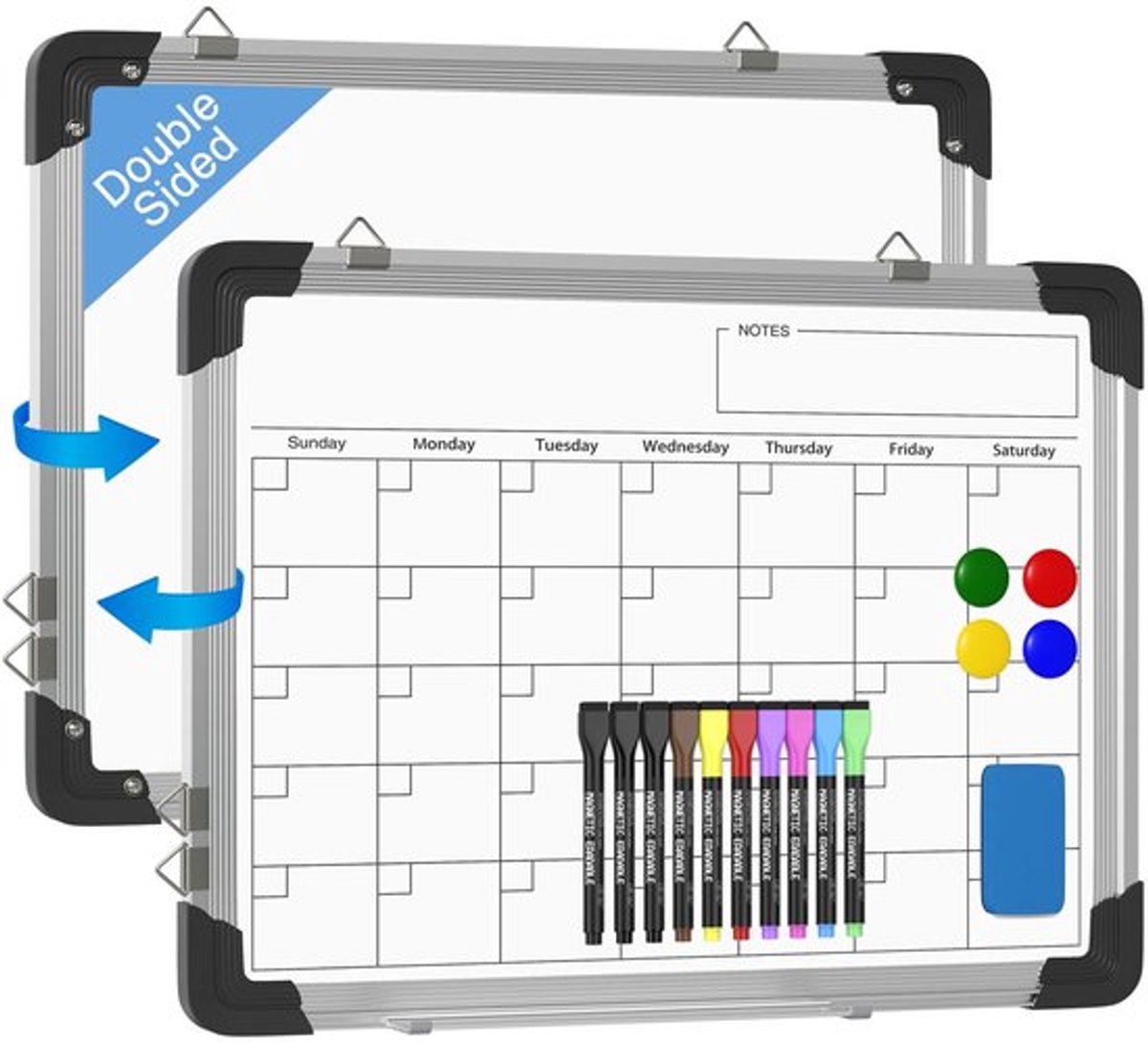Magneetkalender Dubbelzijdig - Magnetisch Whiteboard - 30 x 40 cm - Plannen/Lijsten - Notities/Kantoor - Wandmontage