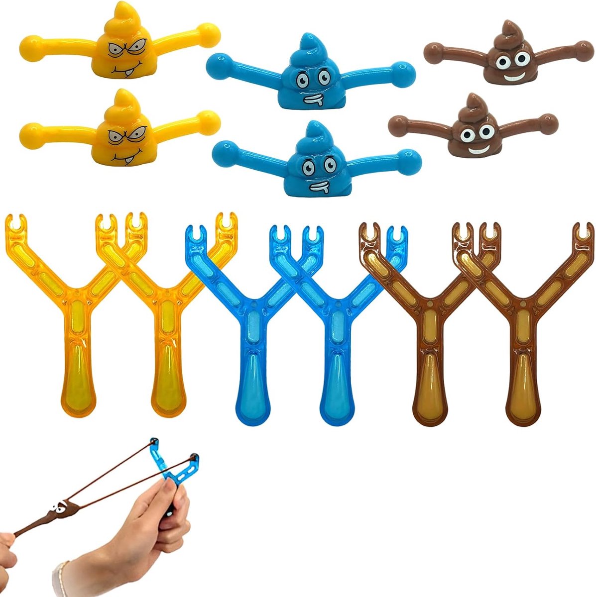Schietspel anti-stress - 12 stuks met slingshots en caca - Groepsspel voor verjaardagsfeesten - Onmiddellijk plezier - ShopVlot