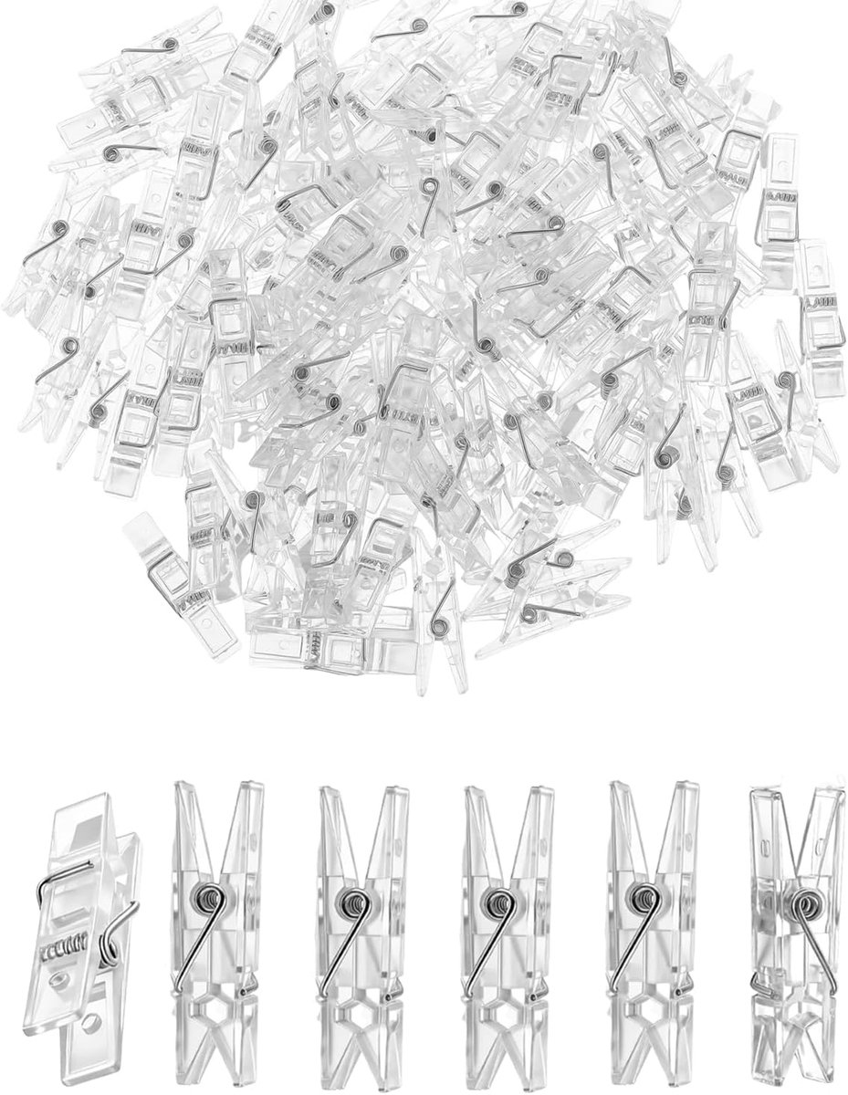 Fotoklemmen 100 stuks - transparant - mini-clips - ideaal voor het ophangen van foto's - ShopVlot
