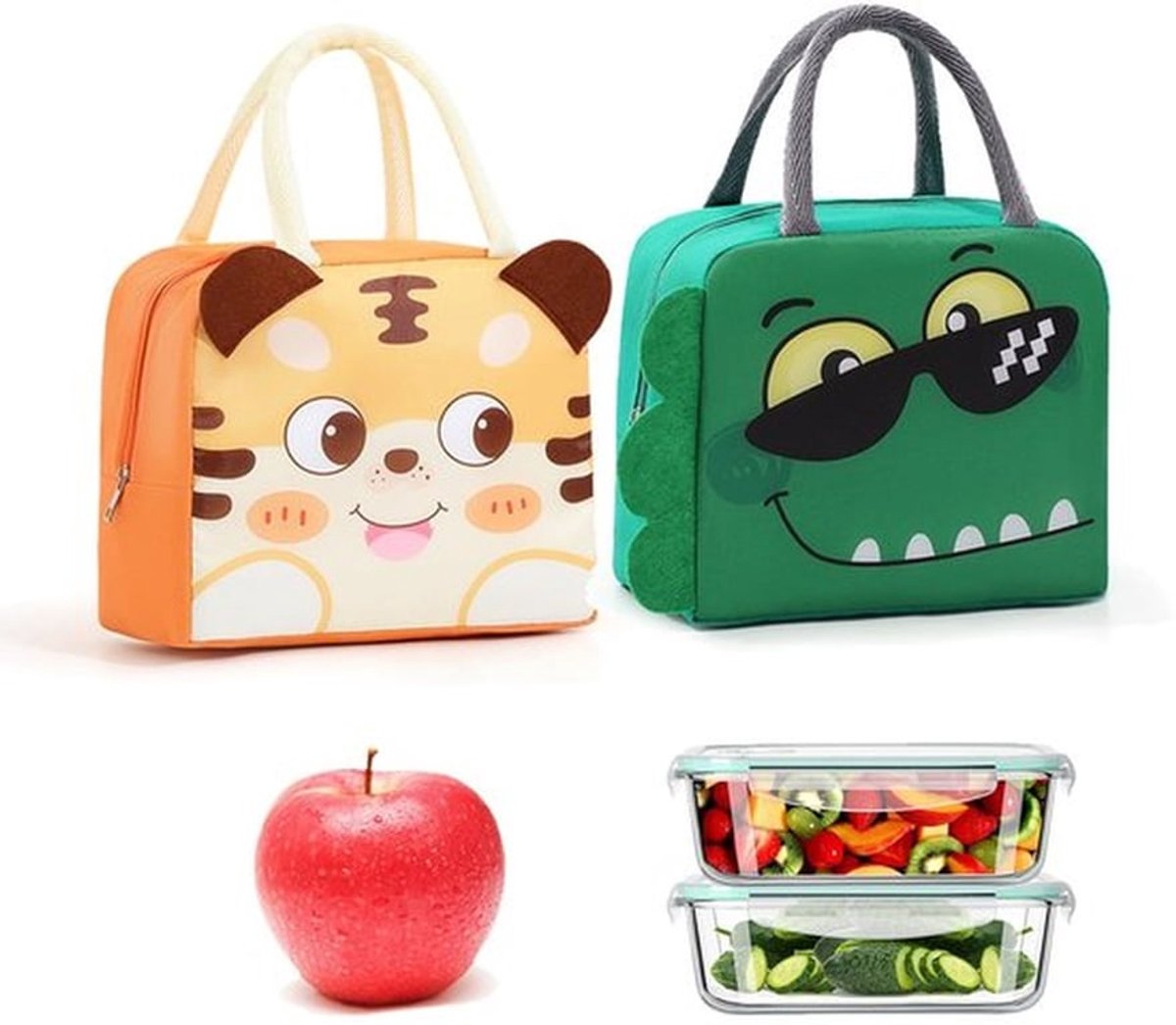 Thermotassen voor Kinderen - Draagbare Koeltas - 2 Stuks - Lichtgewicht - Robuuste Handgreep - Opvouwbaar 21,5 x 11,5 x 18 cm - Lunchtas