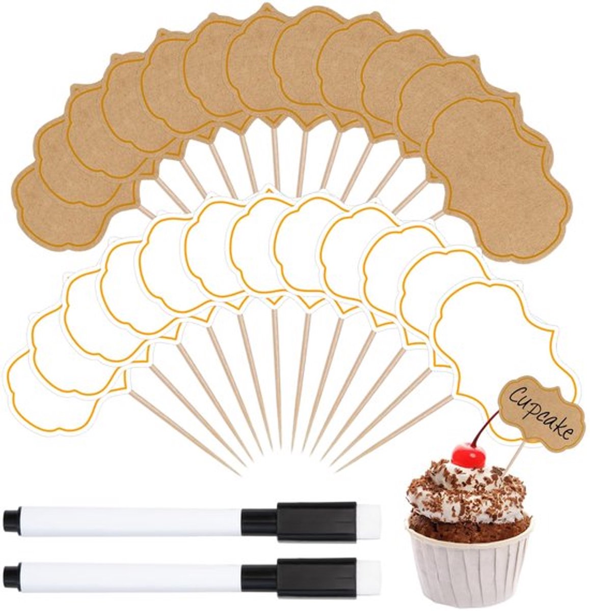 Buffetvlaggetjes 100 Stuks - Etiketten Stickers - Kraftpapier - Taartmarkers - Voedseletiketten - Schrijfbaar oppervlak
