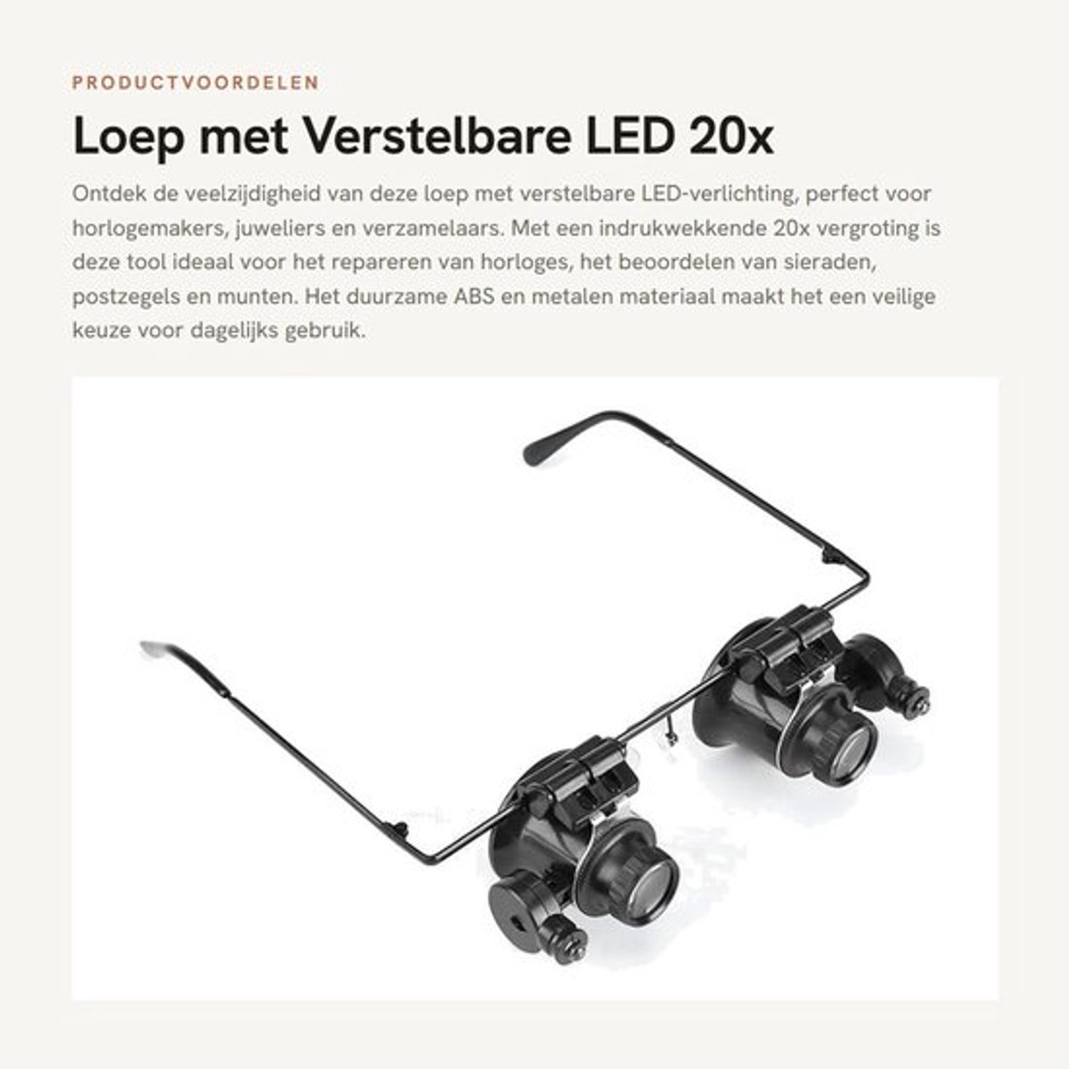 Loep met Verstelbare LED - 20x Vergrootglas - Duurzaam en Veilig - Zwart - Juwelier Tool - Ideaal voor Horloges en Sieraden - Handig in G...