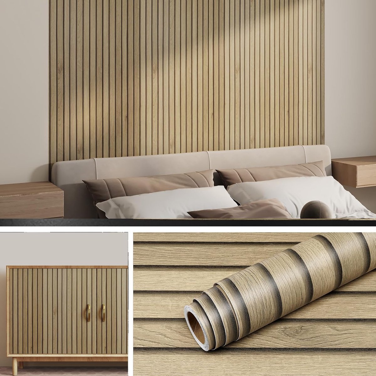 Behang houten look bruin 40 cm x 5 m - zelfklevend vinyl - 3D panelen effect - ideaal voor meubels - ShopVlot