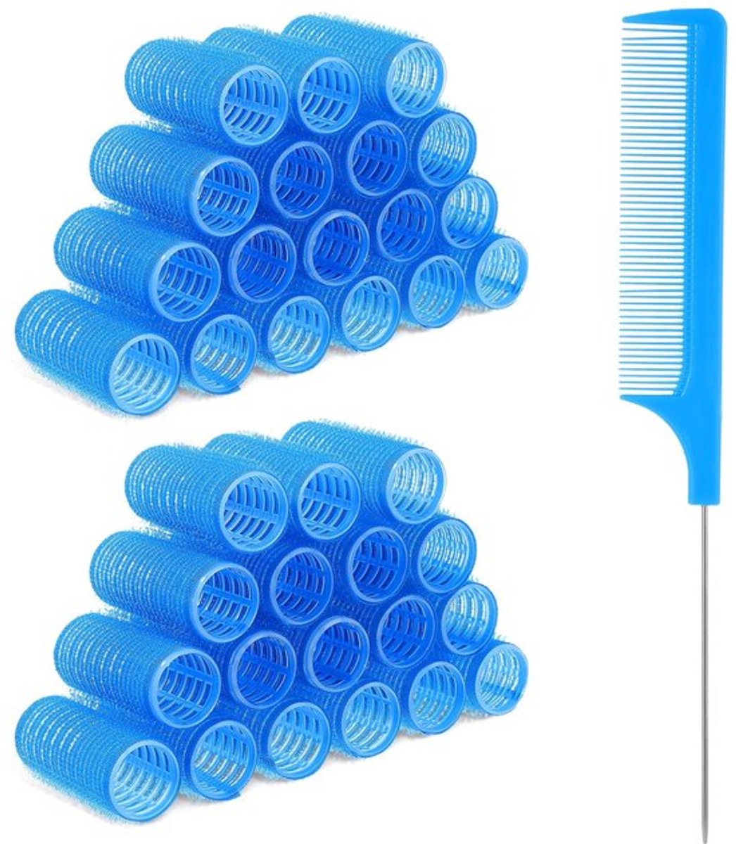 Haarrollers 18 Stuks - Hitteloze Krulset - Professionele Haarverzorging - Blauwe Plastic - Zelfgreep Krulspelden - Voor Doe-Het-Zelf Kapsels