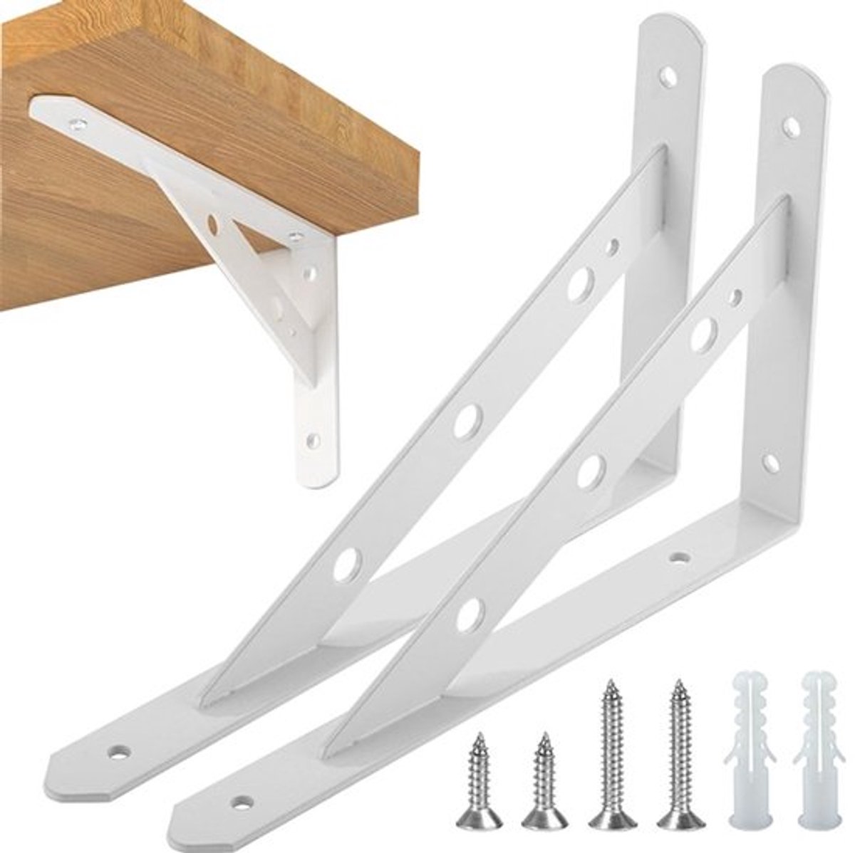 Plankbeugels Zwaar Gebruik - Driehoek Plankdrager - Wandmontage - Plankondersteuners - 2-Pack - Hoogwaardig Staal 20,3/30,5 cm - Plankdragers