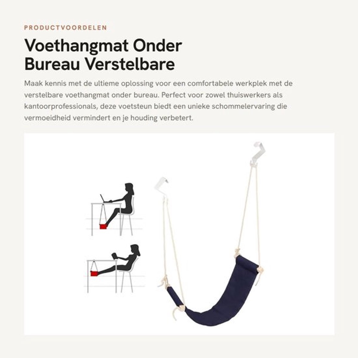 Voetsteun Verstelbaar - Voethangmat Onder Bureau - Ademend - Draagbaar - Kantoor Thuis - Comfortabel en Gezond