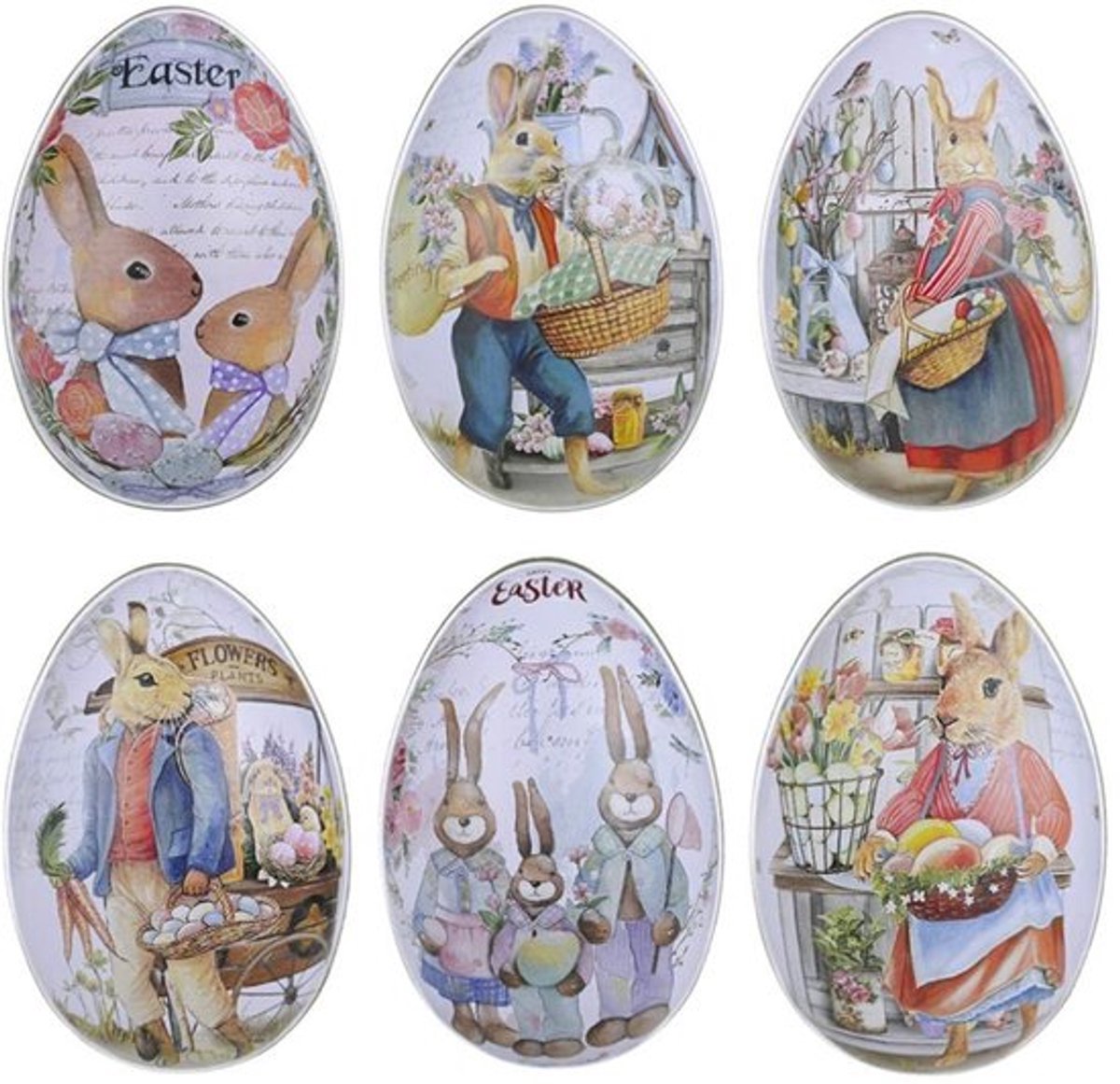 Tin Box Pasen Konijn - Snoepdozen - Klein formaat - Metalen opslagdozen - Perfect voor geschenken - 6 stuks
