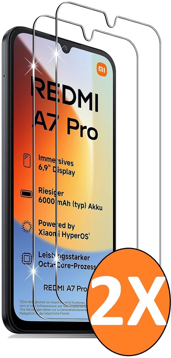 Screenprotector Geschikt voor Xiaomi Redmi A7 Pro / POCO C81 / Pro / Redmi 15a 5G/4G Screenprotector - 2 Stuks Glas Gehard Redmi A7 Pro Tempered Glass