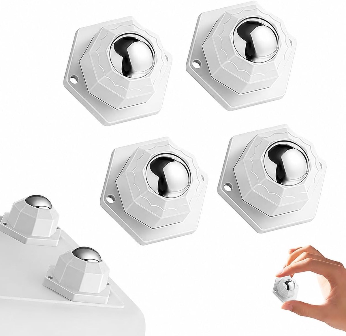 Meubelrollen set 4 stuks mini draaibare wielen - 360 graden ABS en roestvrij staal - ShopVlot