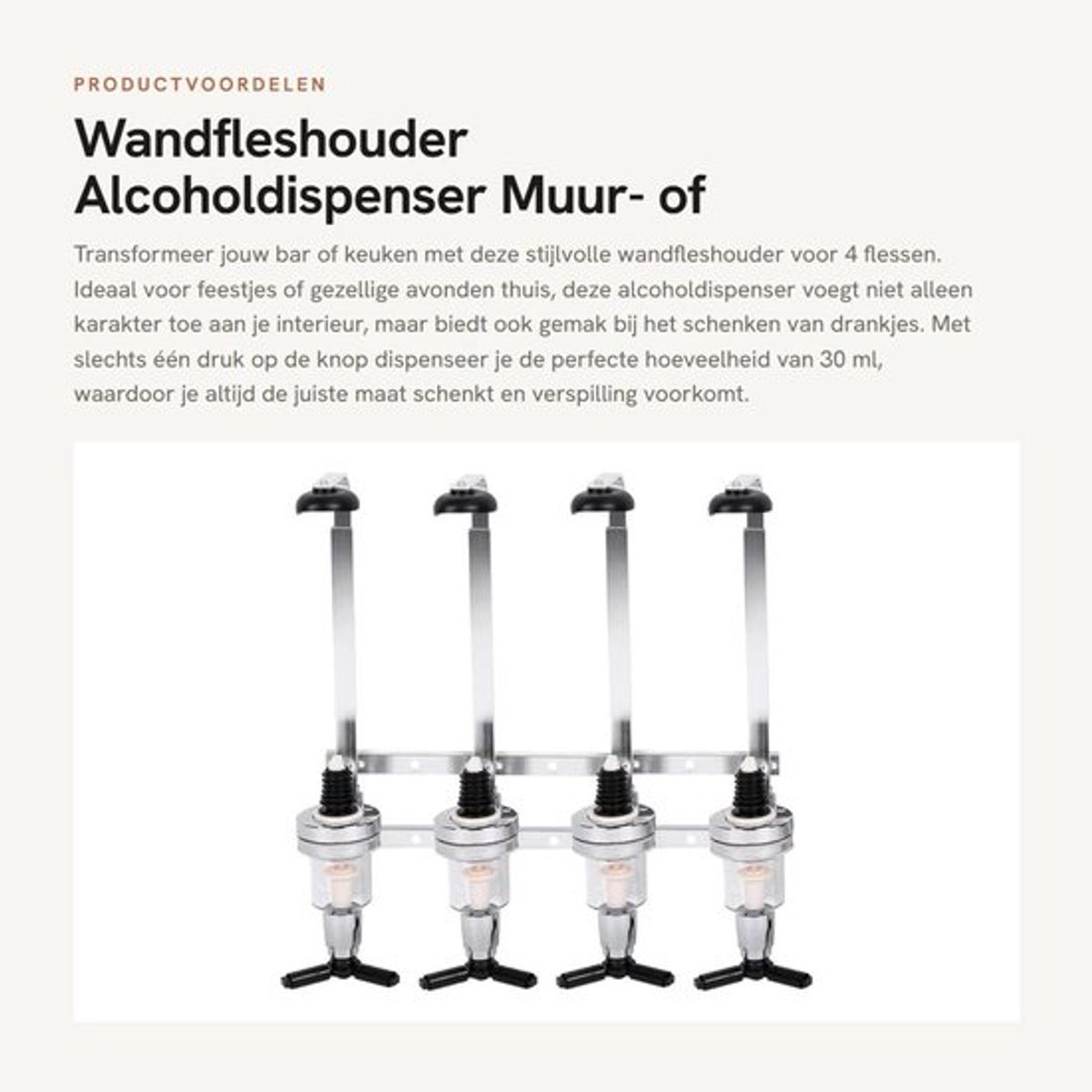 Drankdispenser Vloerstaand - Alcoholdispenser voor 4 flessen - Lekvrije Dispenser - Muurbevestiging - Perfecte Maat 30 ml - Elegant Ontwerp