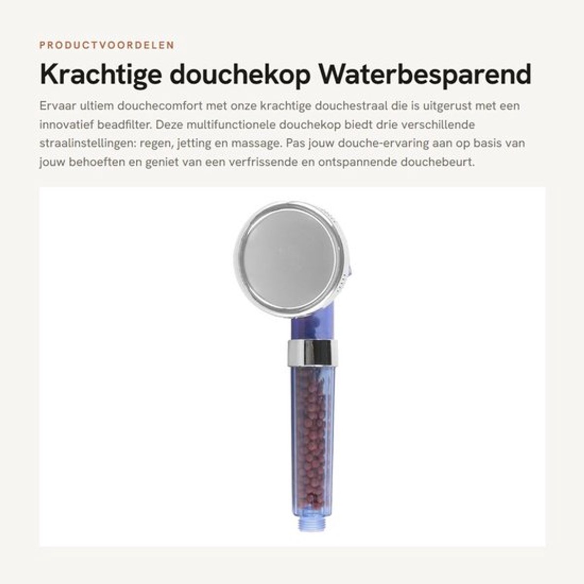 Krachtige douchekop - Waterbesparend - Drukverhogende straal - 3 standen - Geschikt voor thuis en spa's - Modern design