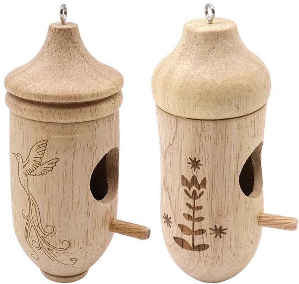 Kolibriehuis Set van 2 - Houten Vogelhuisjes - Tuin Decoratie - Buiten Hangend - Natuurlijke Afwerking - Inclusief Touwlussen - Vogelhuisje