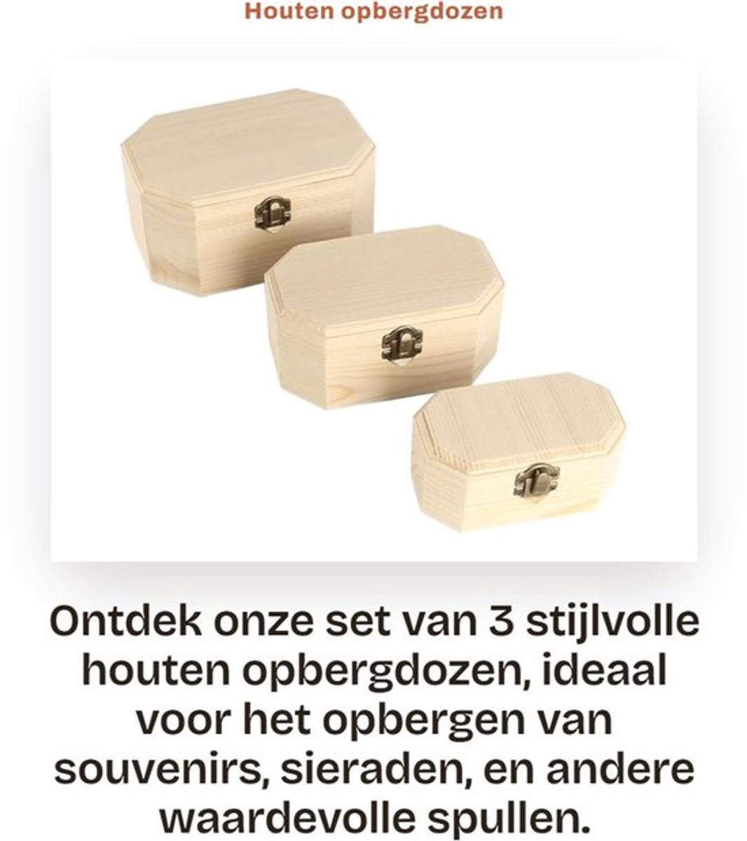 Opbergdozen Houten - Schatkisten met Scharnierend Deksel - Stevige Dozen - Opslag voor Souvenirs - DIY Decoratie - Bescherming tegen Stof - Opbergkisten