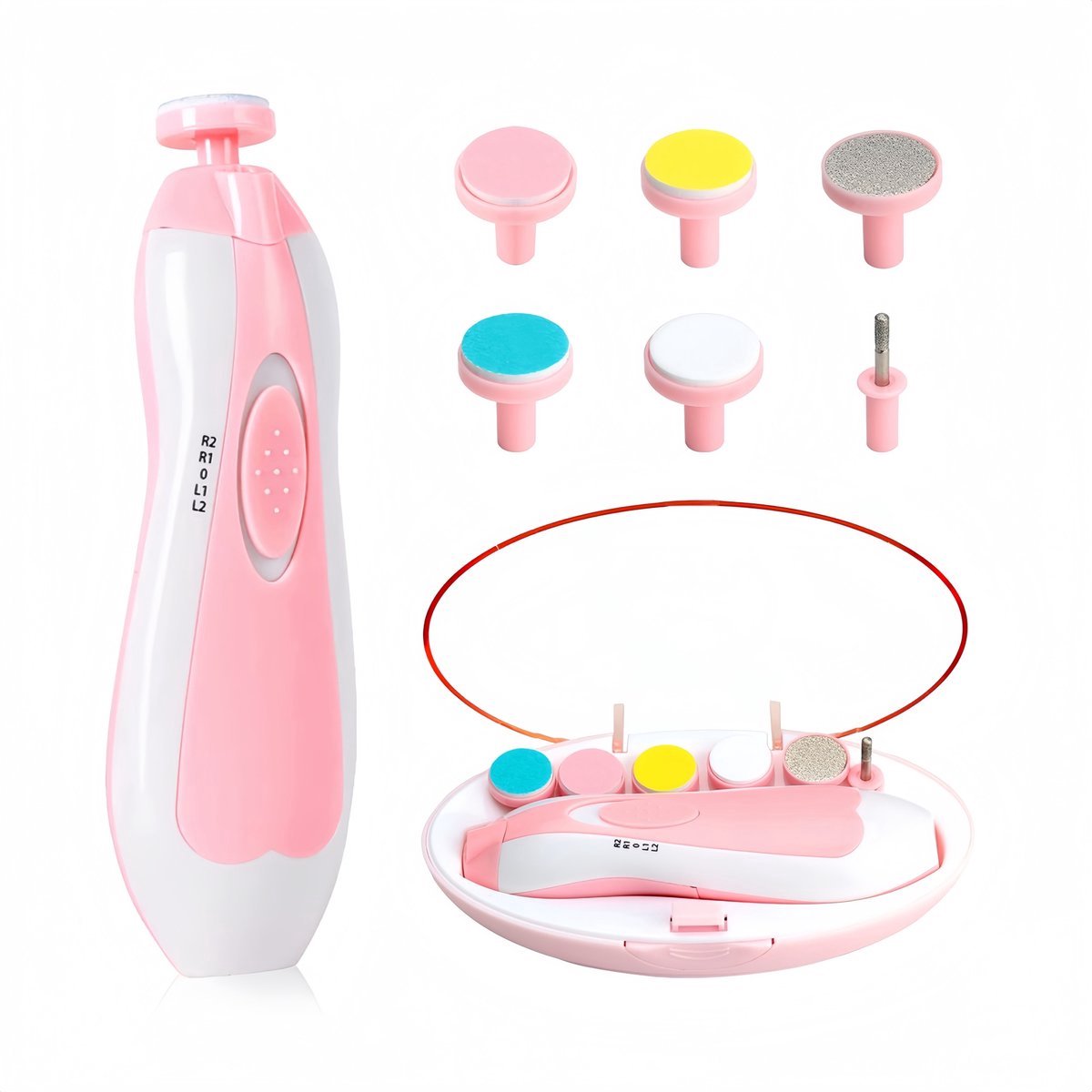 Casalora Elektrische Baby Nagelvijlen - Baby Nagelknipper - Manicure Set Baby - Nagelschaartje - 6 Vijlen - Oplaadbaar - Roze