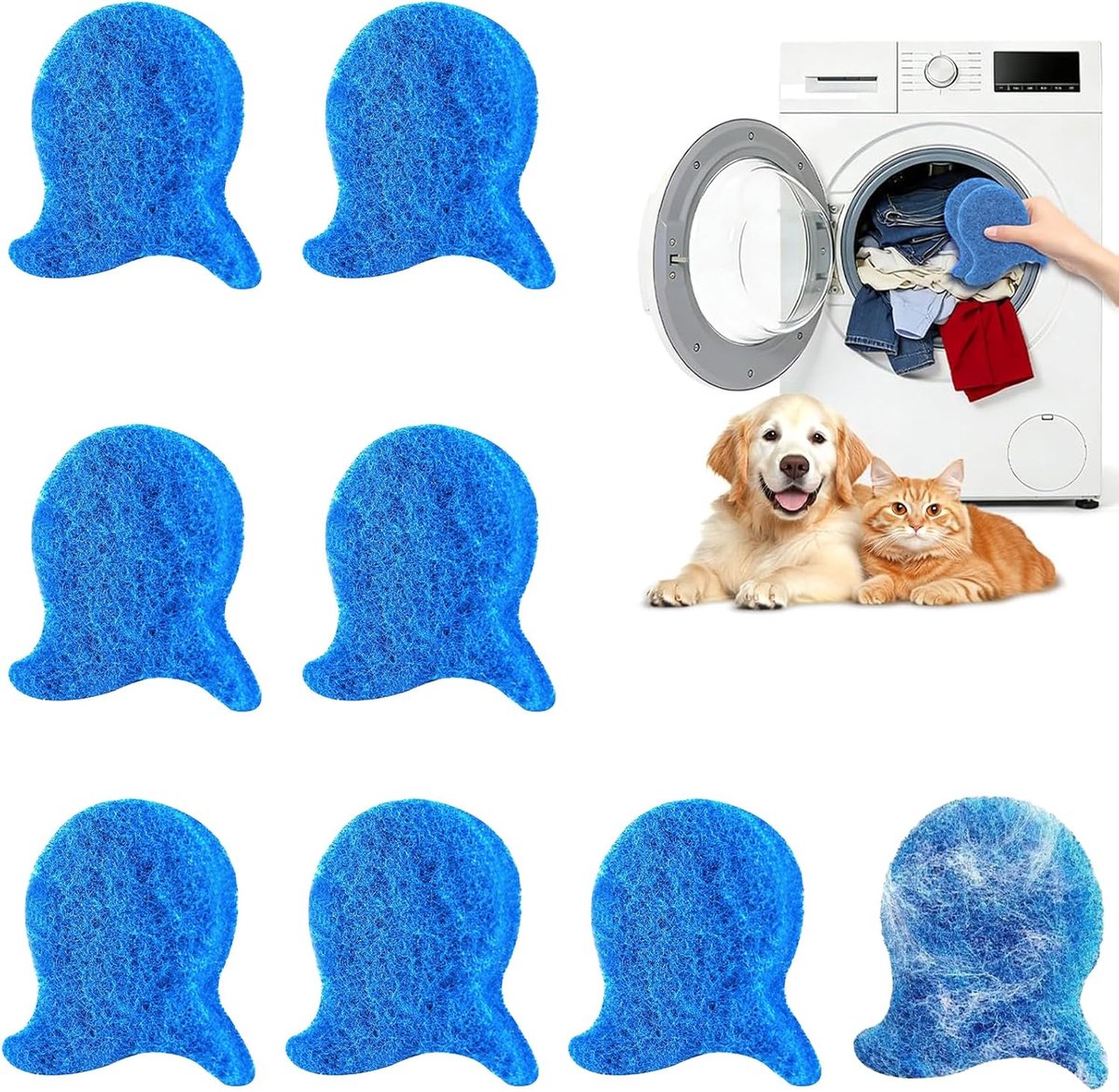 Wasballen tegen dierenhaar - 8 herbruikbare visvormige pads - effectief voor kleding - ideaal voor huisdierbezitters - ShopVlot