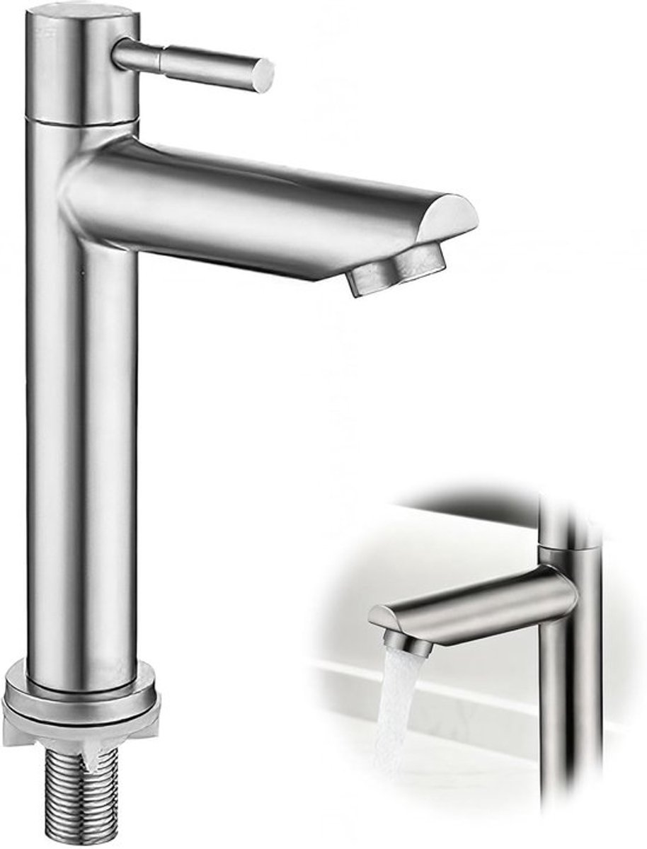 SnelShoppen - Moderne RVS Koudwater Mengkraan, Enkel Gat, Badkamer Wastafel Kraan, Duurzaam, Eenvoudige Installatie, 80 cm Explosieveilige Slang