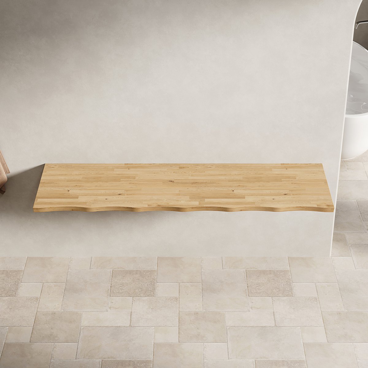 REDOM - Werkblad - Niet voorgeboord - Golvende rand - Te gebruiken met opbergkasten - Hout - Natuurlijk hout - 160 x 48,5 x 3,8 cm