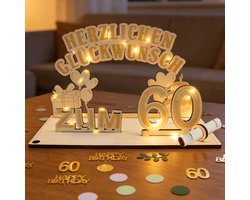 KingYH Money Gifts Birthday Wife Man 60 Personalized Gifts Wooden Sign Guest Book with 3M LED Fairy Lights and 60th - ShopVlot