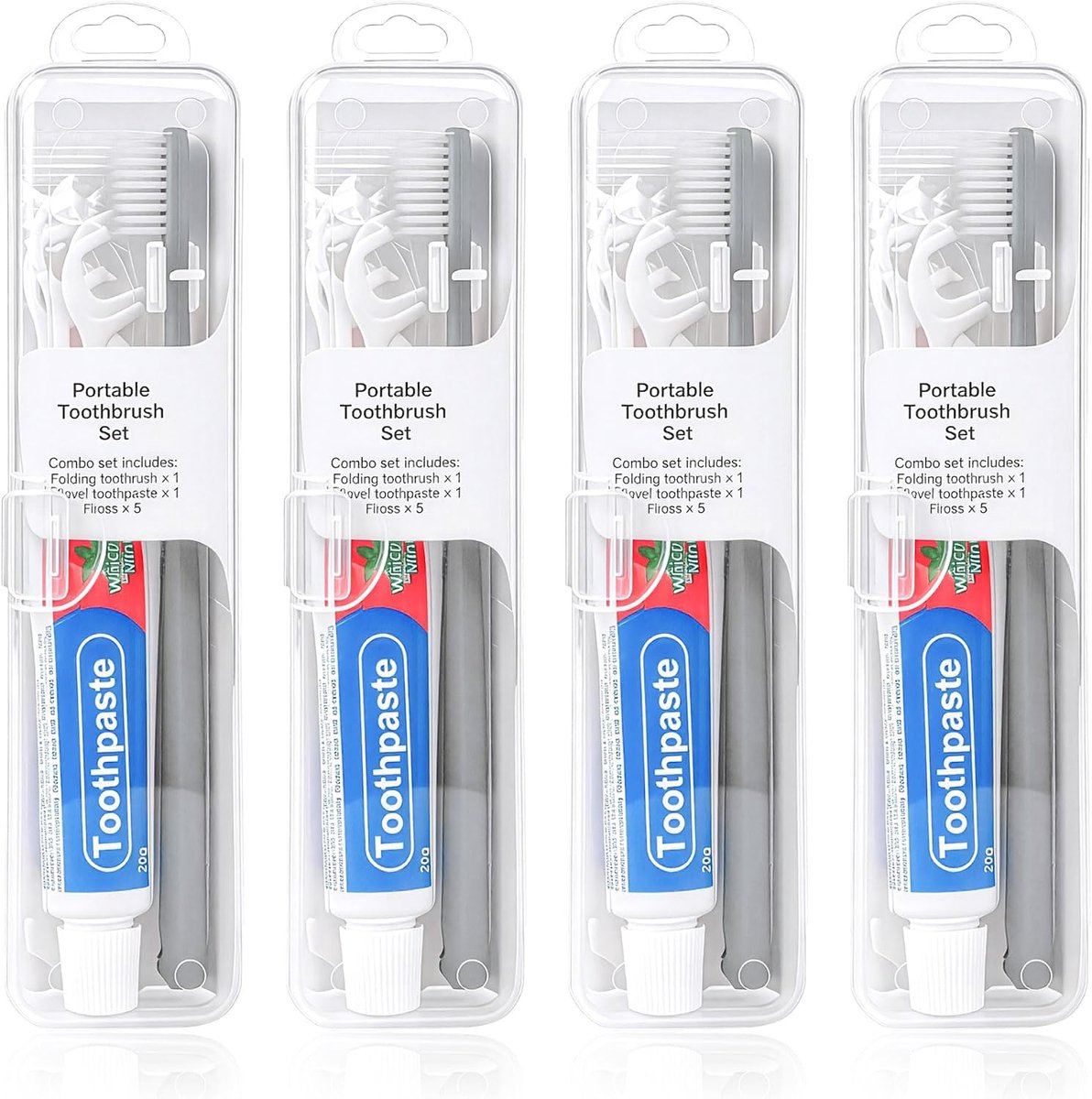 Toothbrush Toothpaste Set with Travel Toothbrush, 25 g Travel Toothpaste, 5 Floss Snacks, Storage Box, Individually - ShopVlot