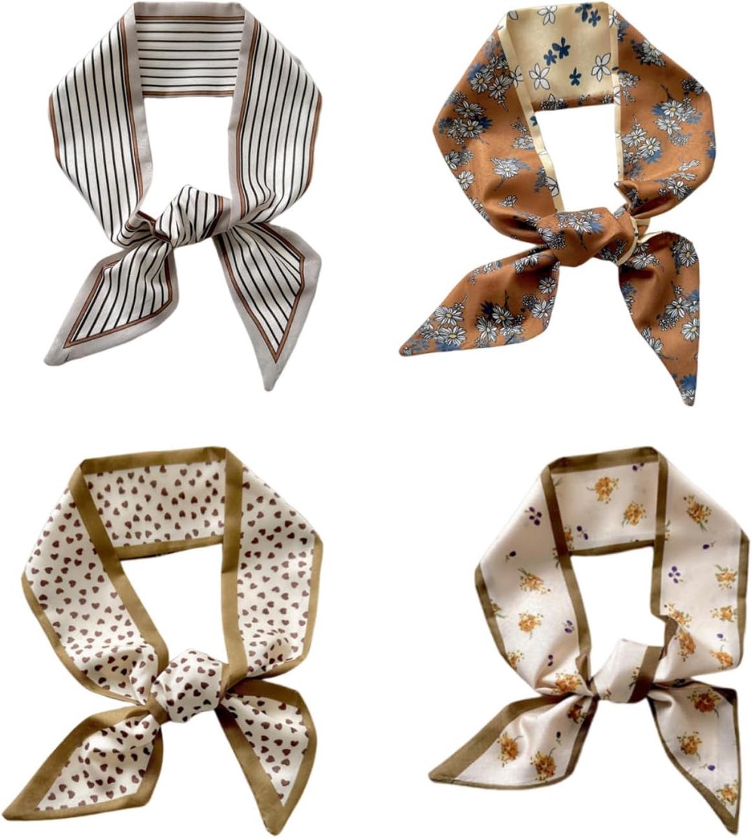 Set of 4 women's hair scarf narrow scarf fashionable satin cloth handbags accessories for hair neck and bag soft - ShopVlot