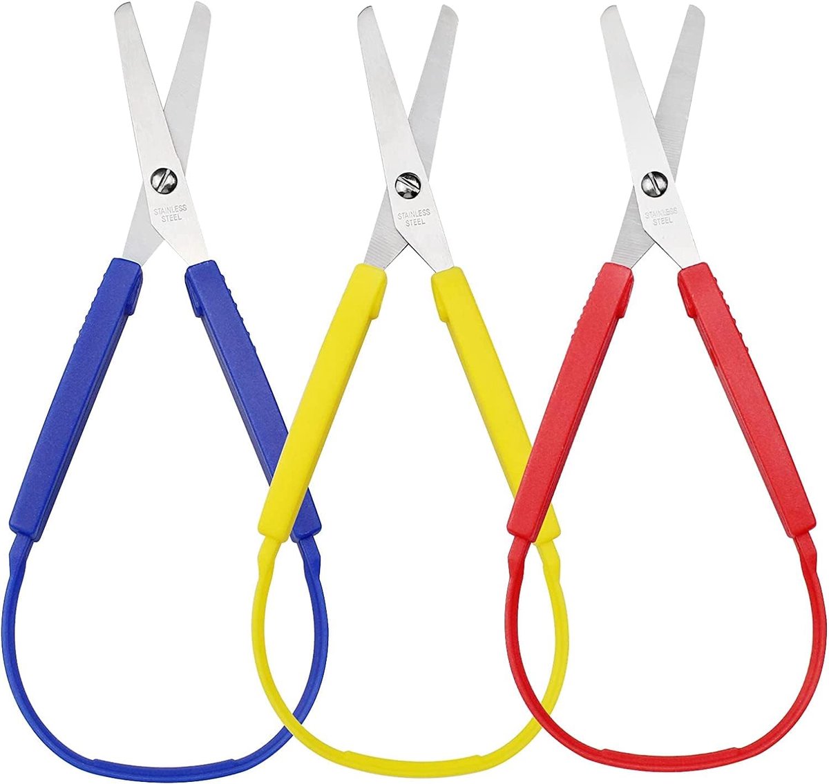 Loop Scissors, 3PCS Adaptive Easy Grip Loop Handle Self-Opening Scissors Easy Grip Right and Left Support Cutting - ShopVlot