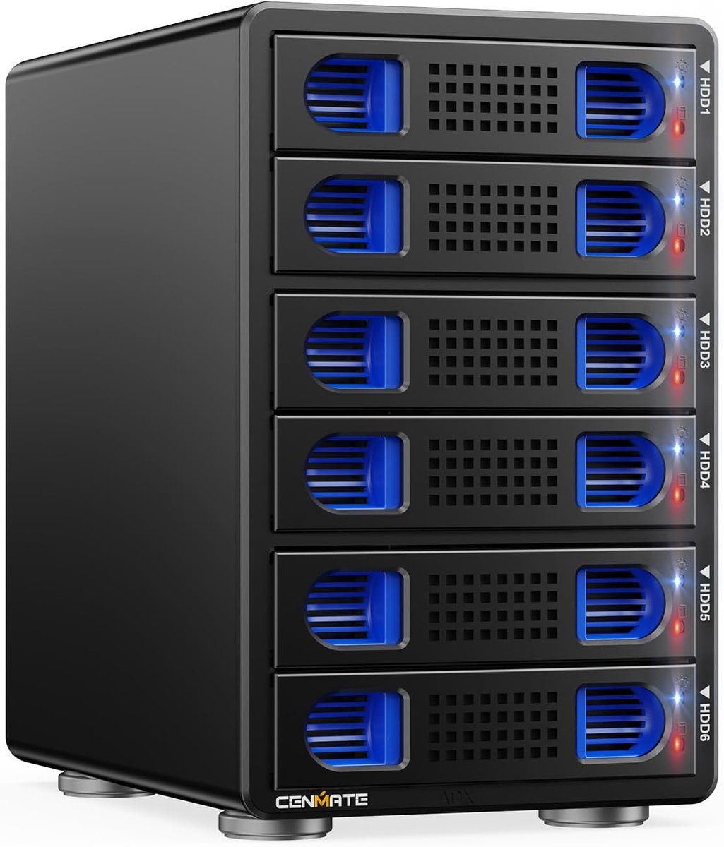 CENMATE Hard Drive Enclosure, 10Gbps Aluminum 6 Bay Enclosure with Fan for 2.5/3.5 SATA HDD/SSD with USB A/C 3.2 - ShopVlot