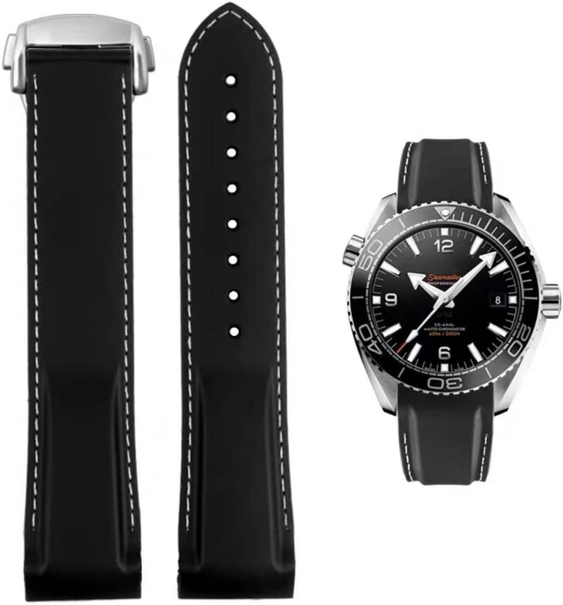 FOUUA Seamaster PLANET OCEAN Silicone Rubber Watch Strap 20mm 22mm Silicone Deployment Buckle Compatible with Omega - ShopVlot