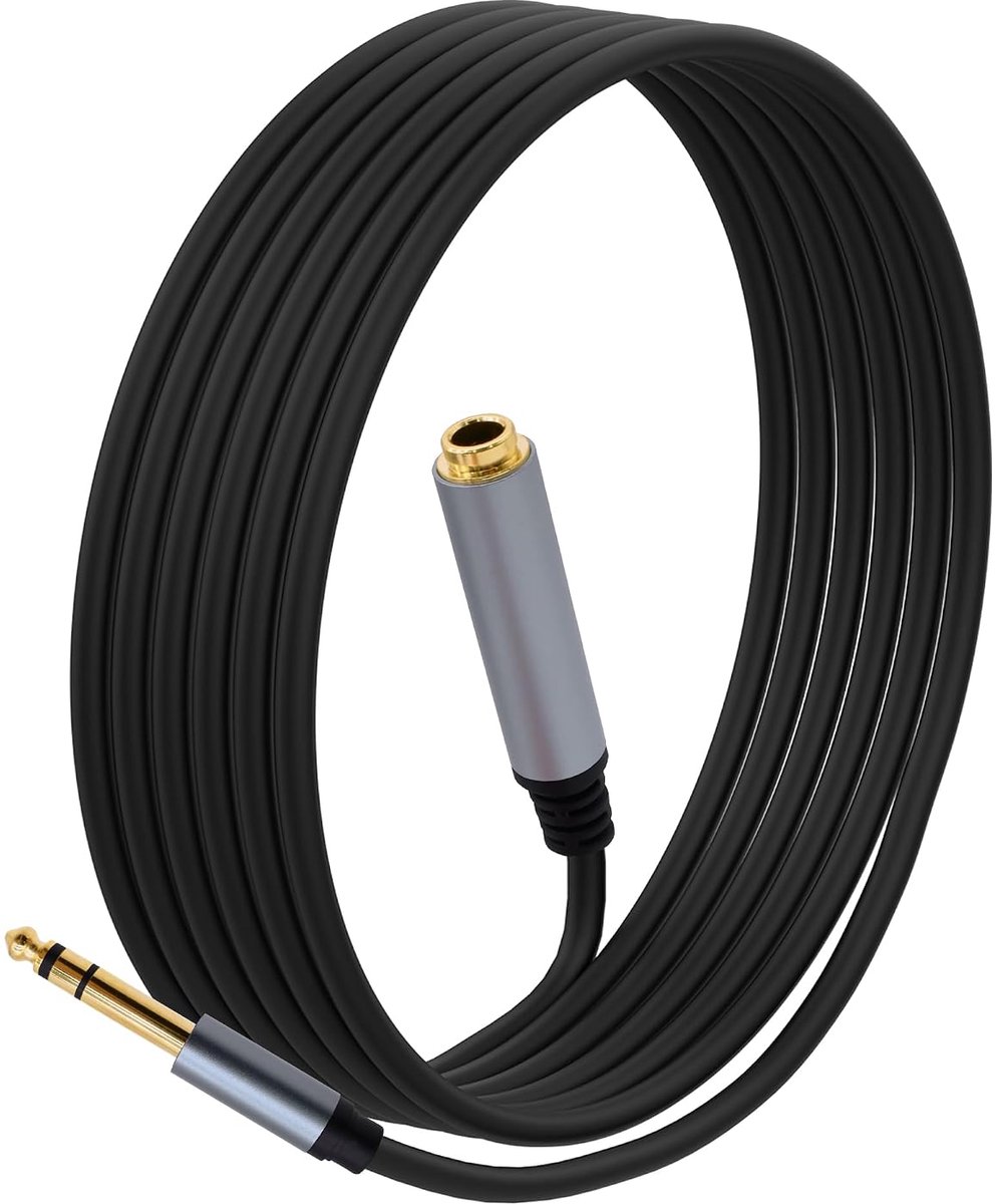 1/4 Inch TRS Extension Cable, 3m, 6.35mm Stereo Plug to Bushing, Quarterinch Jacks, Audio Extension Cable for - ShopVlot