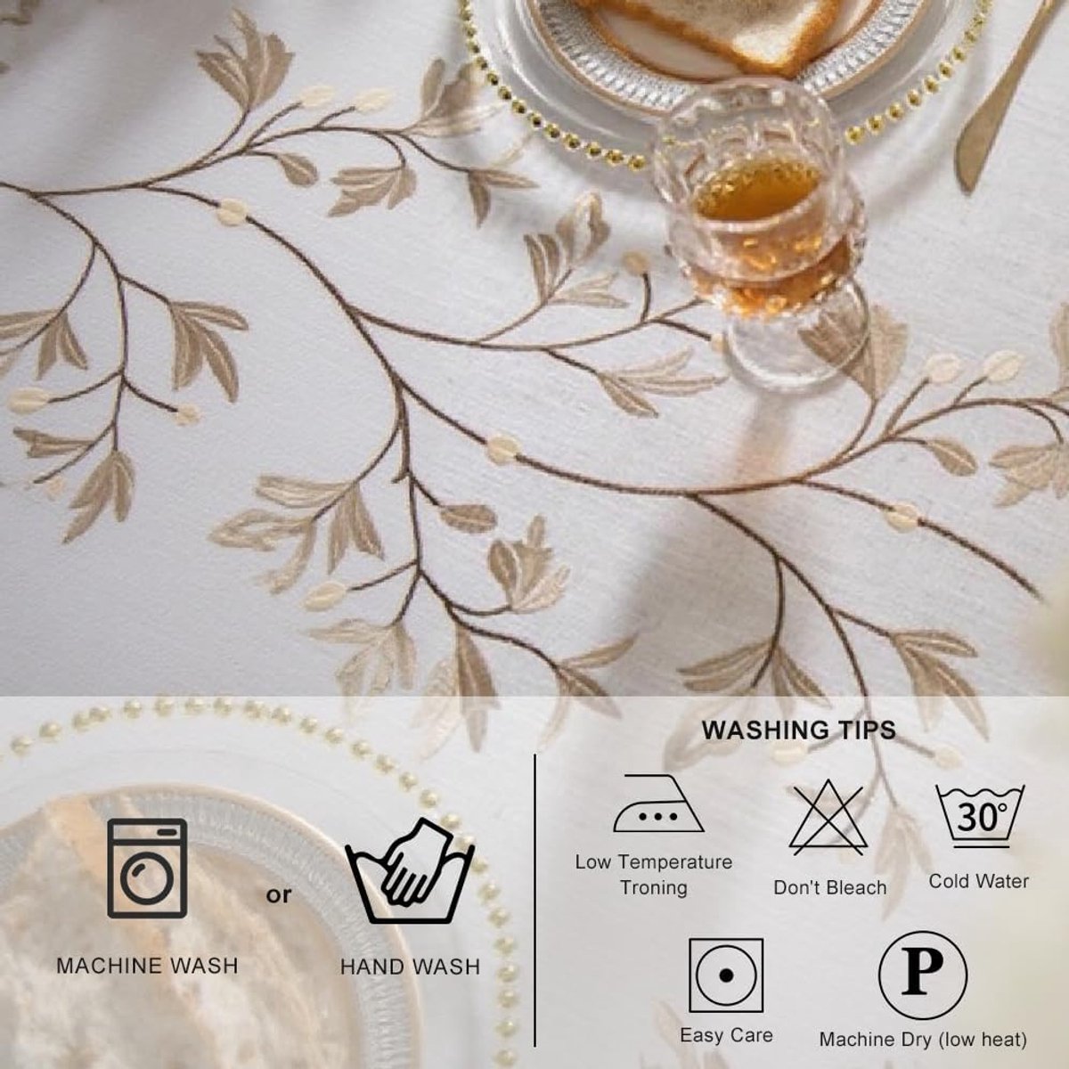 Tablecloths Rectangular Cotton Linen Tassels Waterproof Wrinkle Free Tablecloth for Kitchen Dining Room Tabletop - ShopVlot