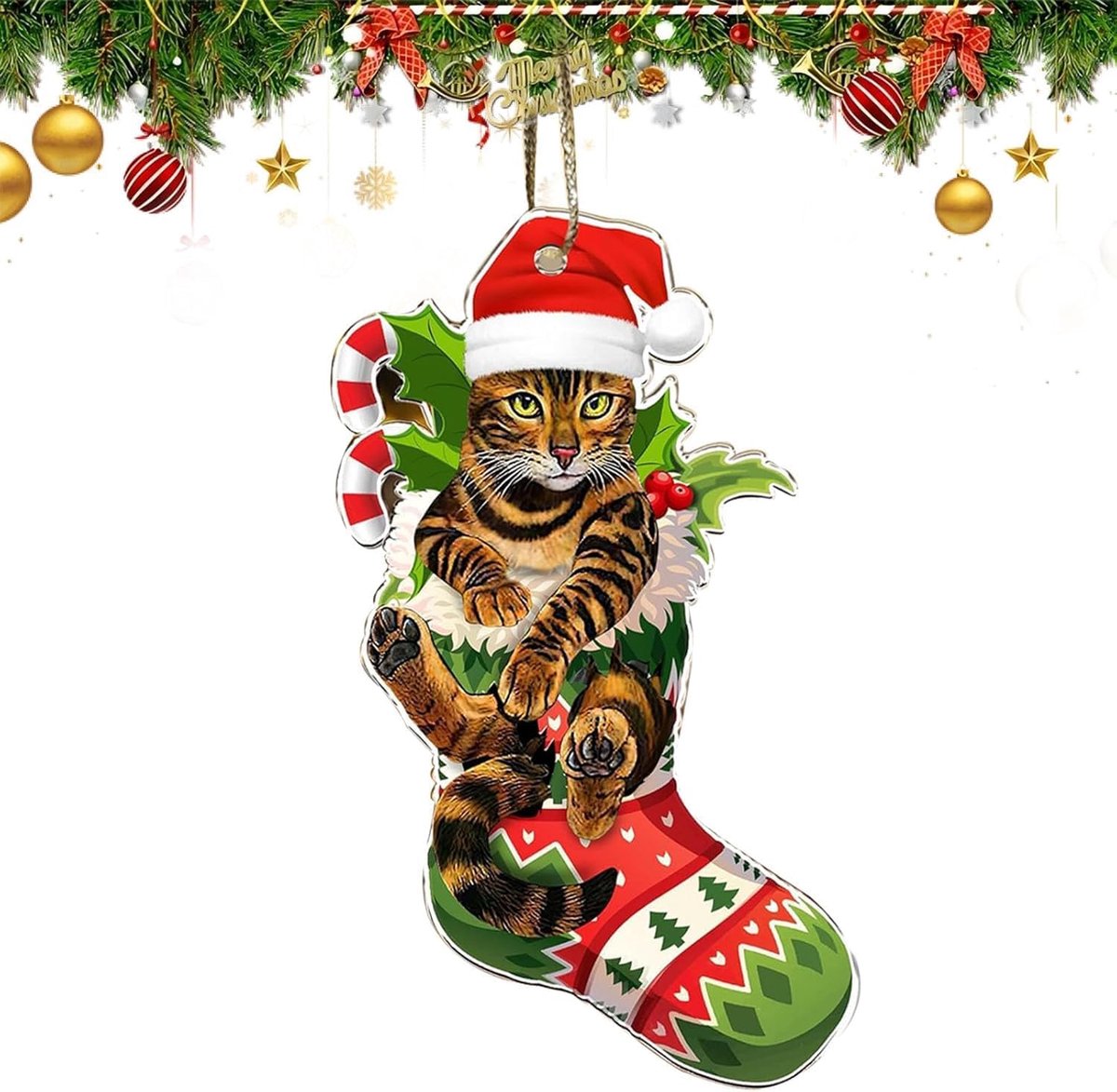 Christmas Decoration Cat Decorative Decoration for Christmas Cats, Funny Hanging Ornaments for Cats, Cute Acrylic - ShopVlot