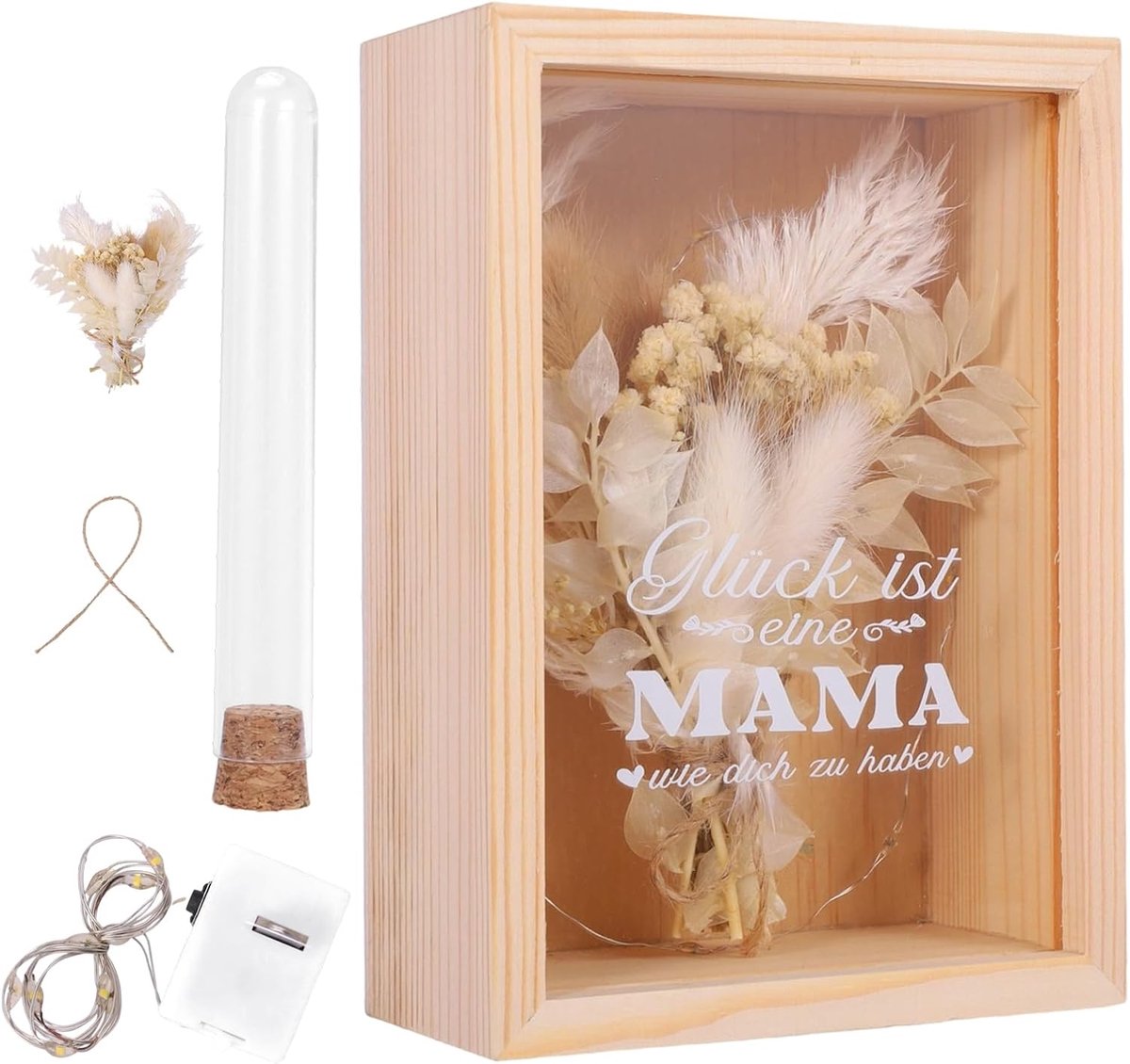 Houten geschenkdoos voor bruidegom - met gedroogde bloemen - met led-lichtketting - perfect voor bruiloften - ShopVlot