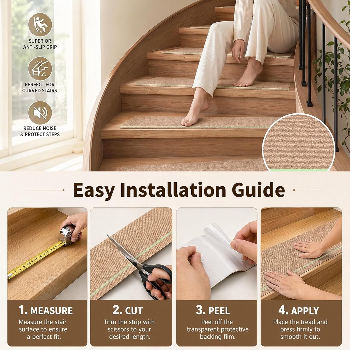 Trapmatten zelfklevend 15 stuks - antislip met lichtstrips - geluidsdempend - voor veilig gebruik binnenshuis - ShopVlot