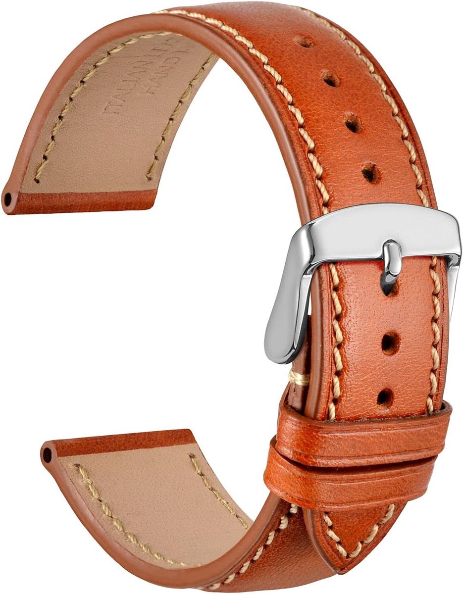 Horlogeband vervanging 18mm - Italiaanse volnerfleer - Goudbruin/zilveren gesp - Stijlvolle upgrade voor je horloge - ShopVlot
