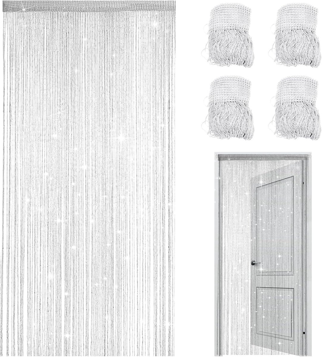 Draadgordijn 100 x 200 cm - Glitterdraad met pailletten - Insectenbescherming - Ruimteverdeler en decoratie - ShopVlot