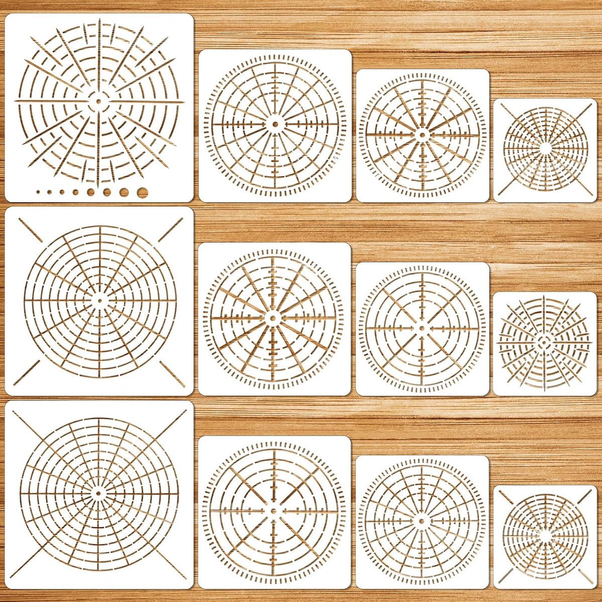 Mandala sjablonen set 12 stuks - herbruikbare templates - diverse stijlen en maten - perfect voor creatief schilderen - ShopVlot